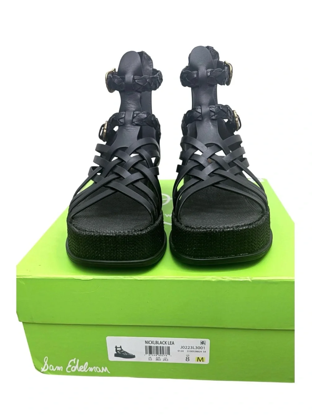 Sam Edelman Black Woven Leather Platform Sandals